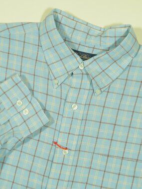 Brooks Brothers Irish Linen Shirt Mens XL Blue Multi Plaid Long Sleeve